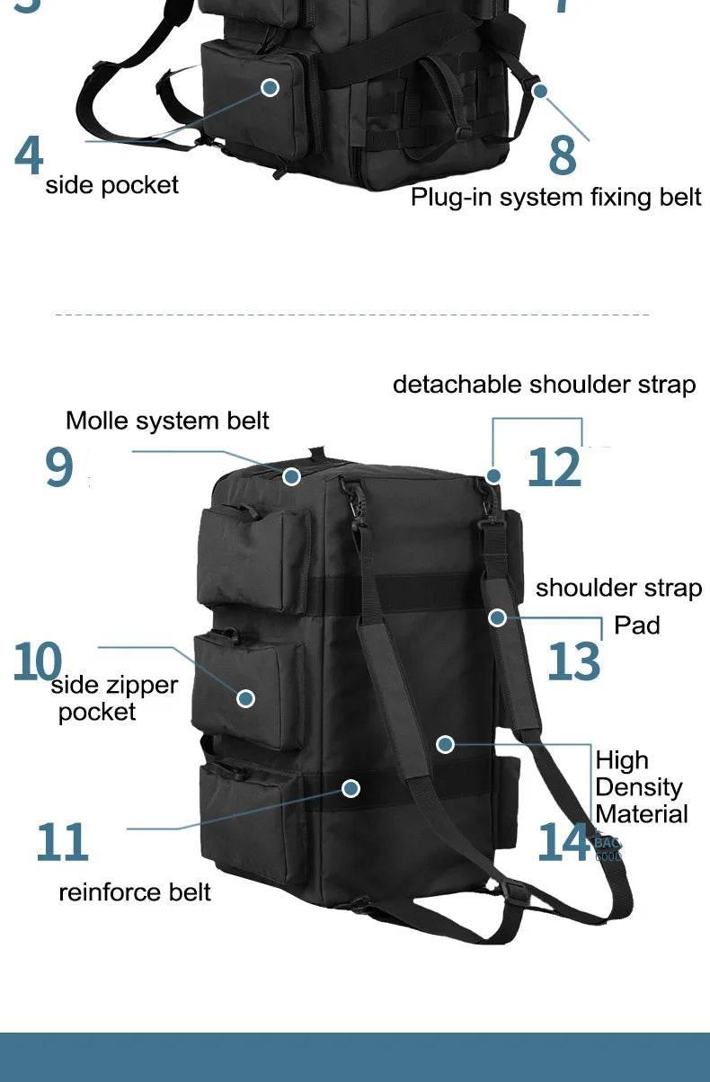 55L Luggage Duffel Bag Camping Backpack Tactical Large Bags Men's Hiking Travel Mountaineering Trip Utility Gym Weekend Duffle - Empire P.E
