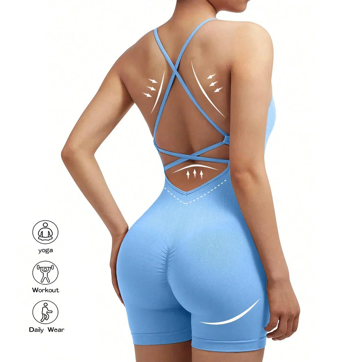 Women's Criss Cross Backless Cami Sports Romper - Empire P.E