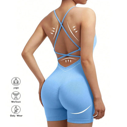 Women's Criss Cross Backless Cami Sports Romper - Empire P.E
