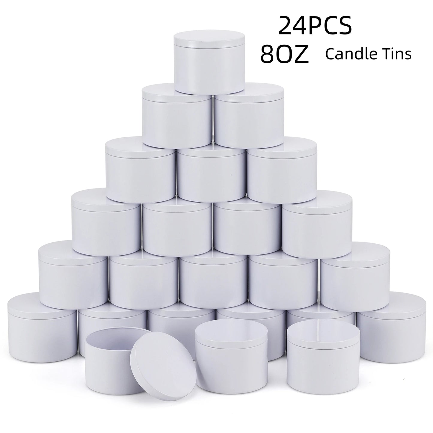 24-Pack 8oz/4oz Metal Candle Tins with Wood Grain Lids