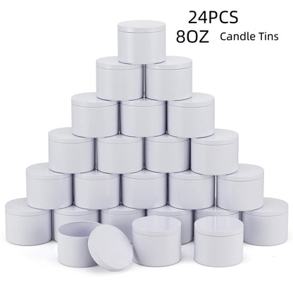 24-Pack 8oz/4oz Metal Candle Tins with Wood Grain Lids