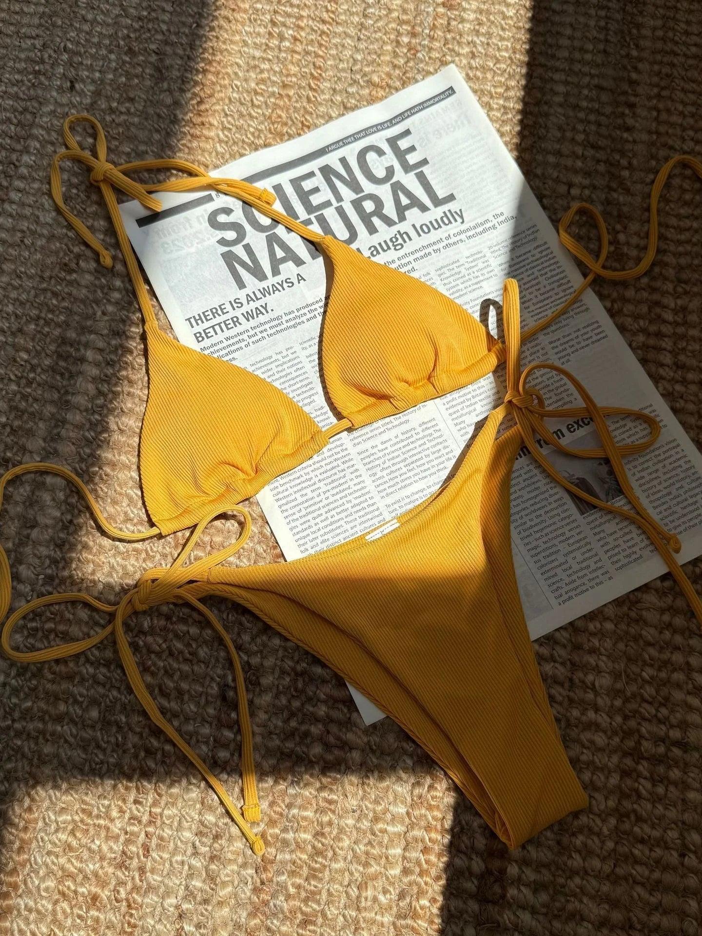 Women Solid Halter Push Up Bra Tie Side Triangle Swimsuit - Empire P.E