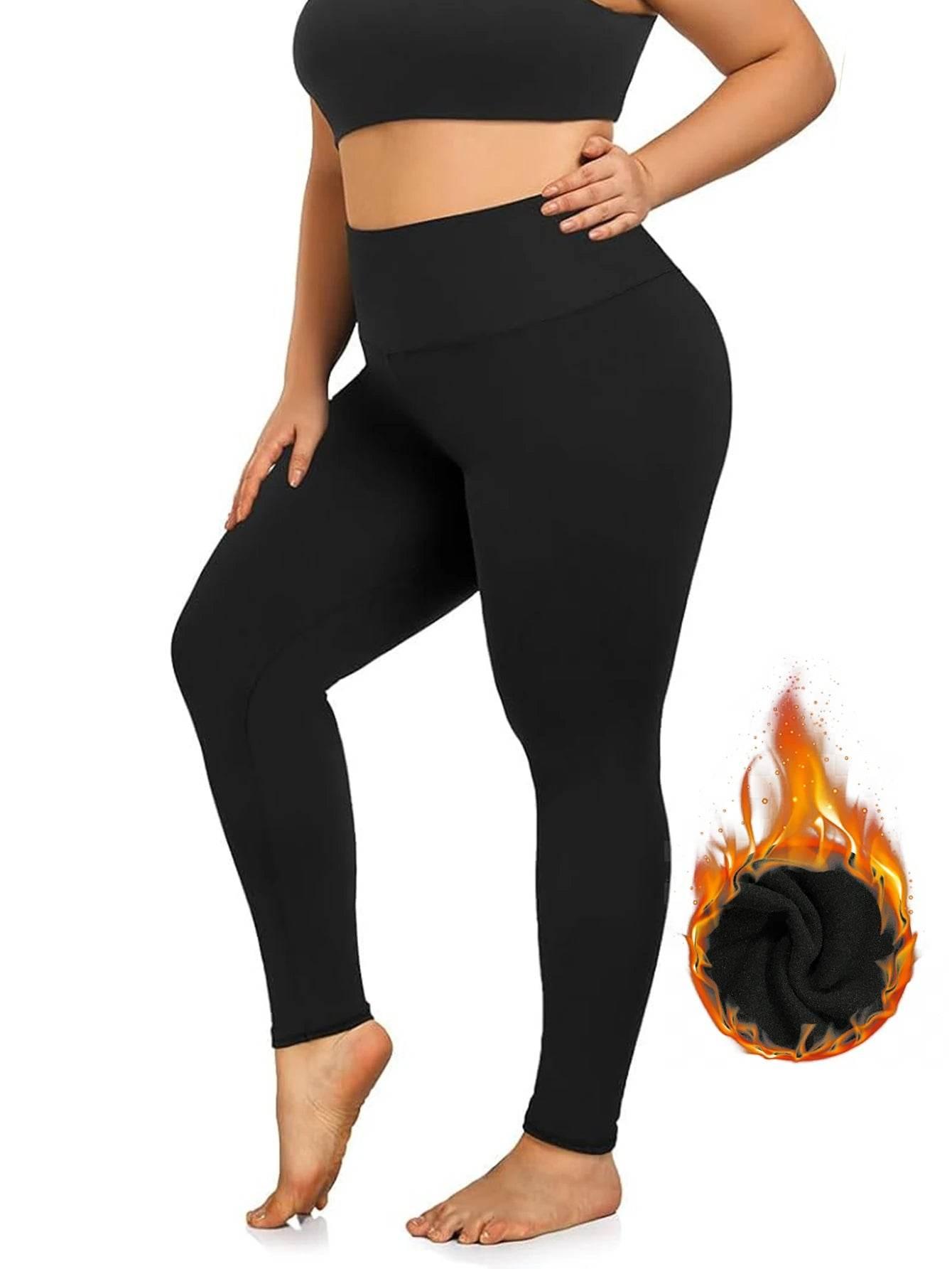Autumn And Winter Solid Color Plus-size Nine-point Pants Black High-waisted Tight-fitting Leggings And Fleece Thick-legged Pants - Empire P.E