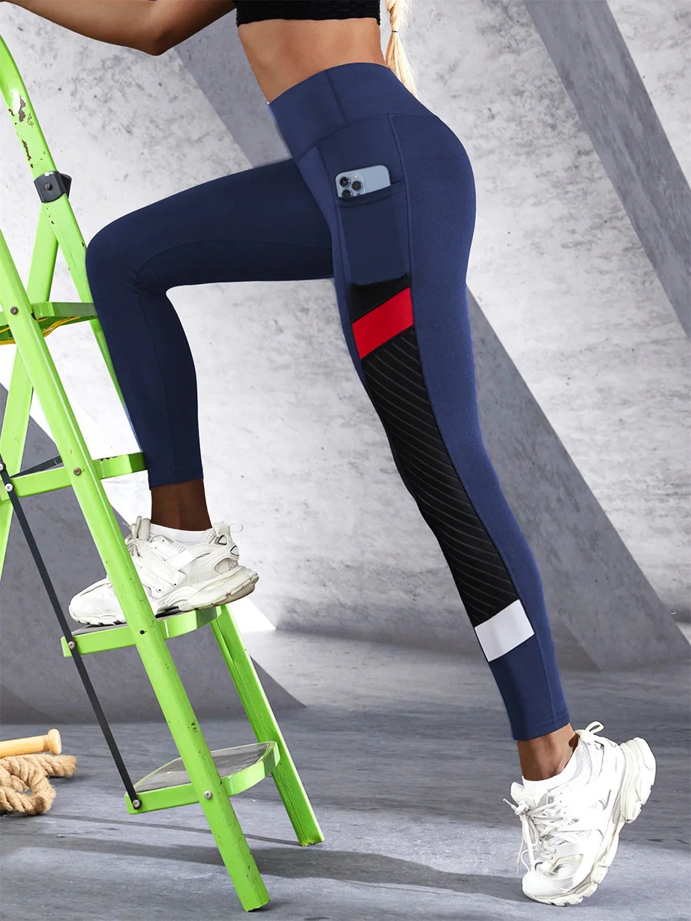 Colorblocked Mesh High Waist Yoga Pants - Empire P.E