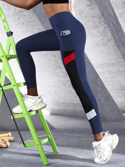 Colorblocked Mesh High Waist Yoga Pants - Empire P.E