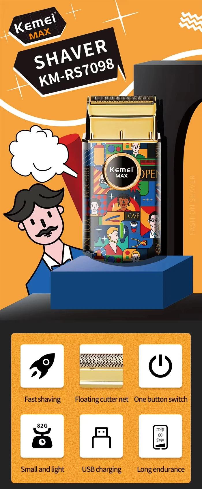 Kemei Rechargeable Graffiti Pattern Electric Hair Clipper Professional - Empire P.E