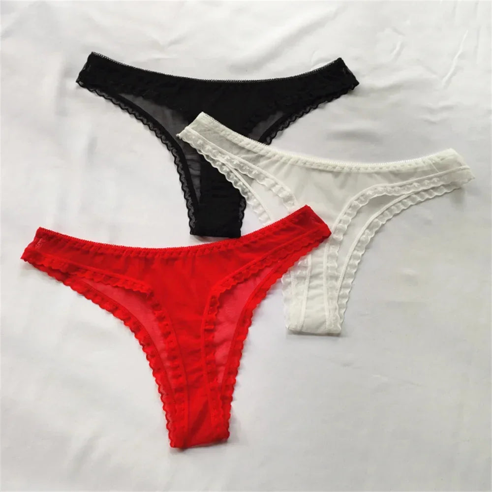 3pcs/set Transparent Thong Panties Sexy Lace G-string - Empire P.E