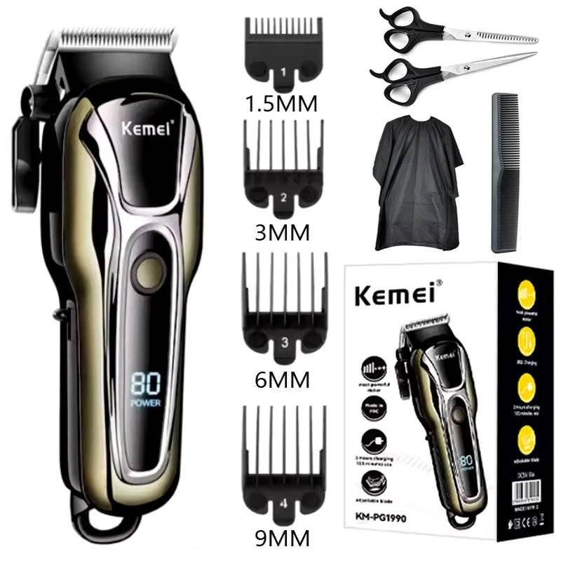 Kemei Professional Hair Clipper Electric Barber Clipper USB Rechargeable Hair Trimmer for Men LCD Display Haircut Set KM-PG1990 - Empire P.E