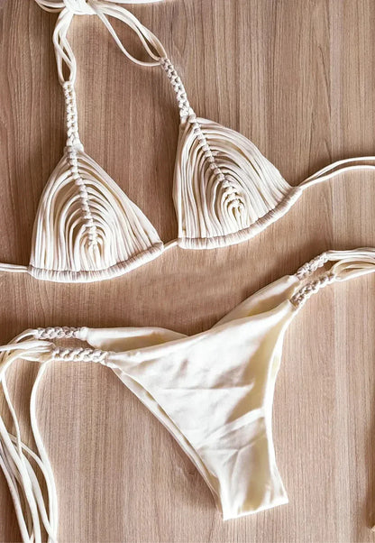2025 New Bandage Stripe Brazilian Bikini Two Piece Set