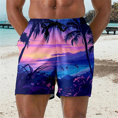 2025 Summer 3D Printed Coconut Trees Graphic Swimming Trunks