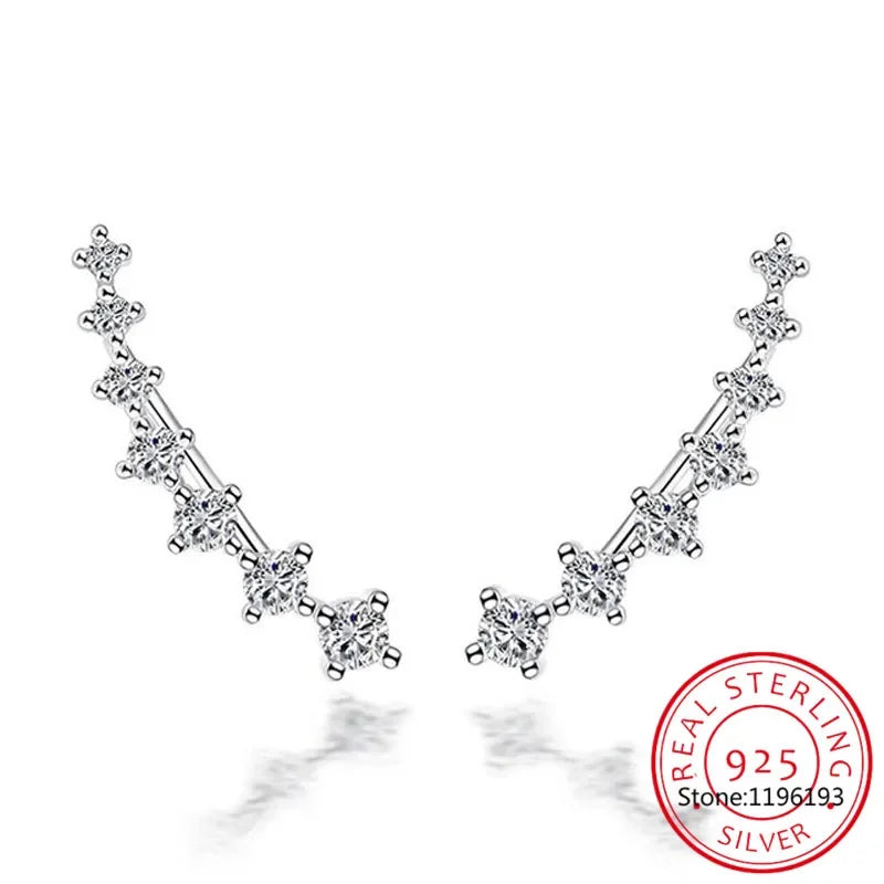 925 Silver Full Moissanite Earrings Climber 7 Star Crawler Stud Ear Cuff - Empire P.E