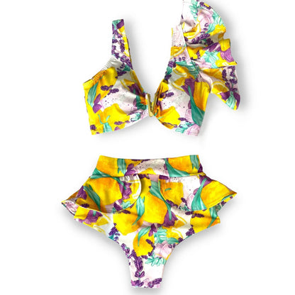 Two-Pieces Women Floral 2025 Push-Up Padded Bra Ruffles Bandage Bikini Set