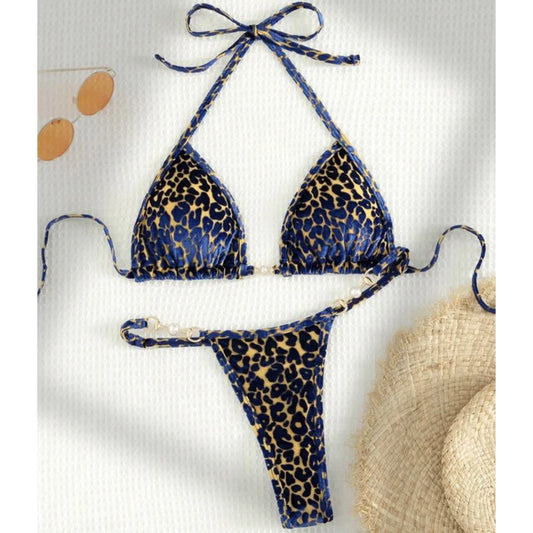Sexy Leopard Velvet Mini Micro Thong Bikinis