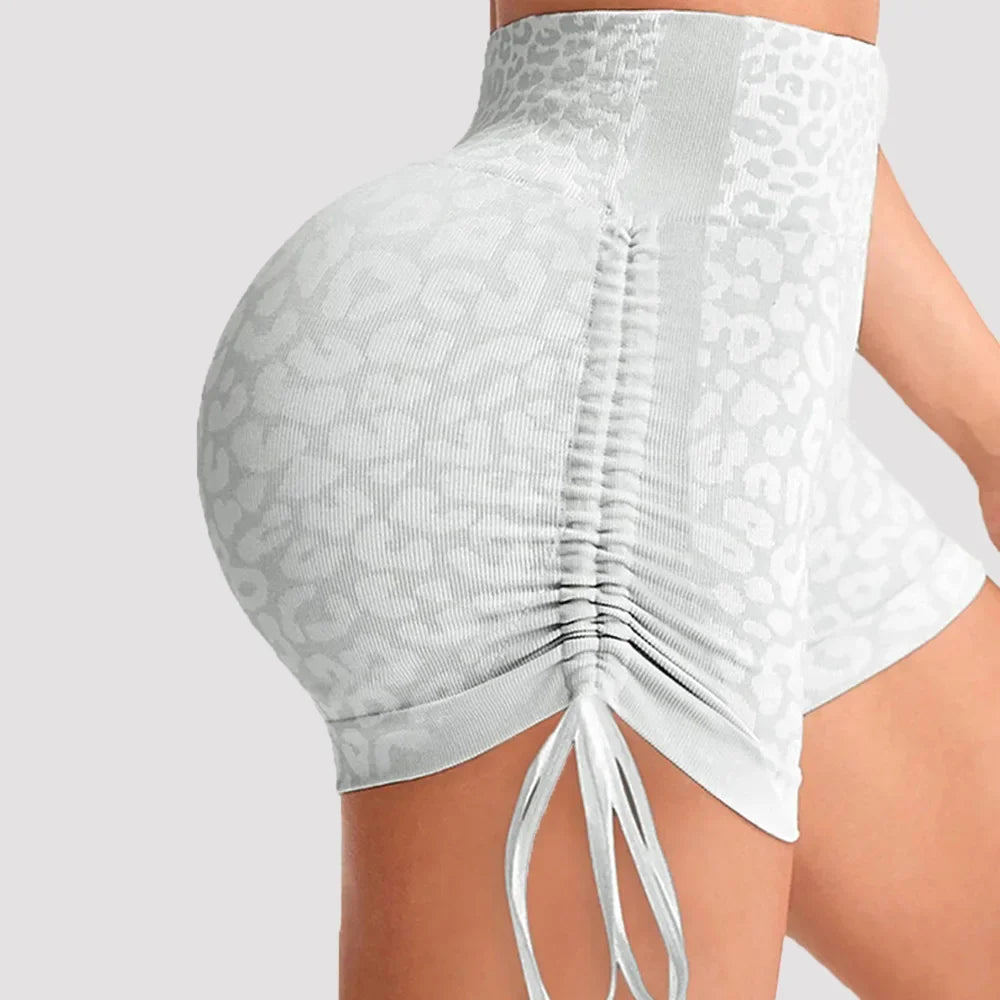 Women High Waist Yoga Shorts Side Drawstring