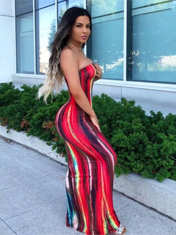 Spring And Summer Dresses For Women Chest Wrap Printed Off Shoulder Bandage Slim Sexy Long Dress 2023 New Fashion party MsChuh - Empire P.E
