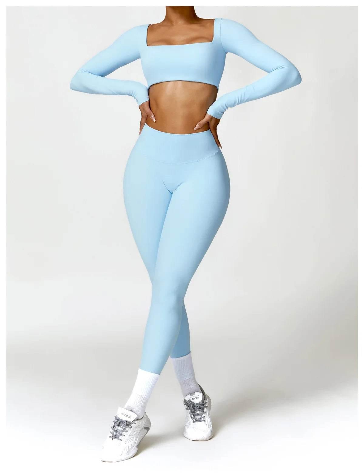 Hearuisavy 2PCS Long Sleeve Gym Set Women Yoga Clothes Quick-Drying Sportswear Running Leggings Workout Sports Crop Top Women - Empire P.E