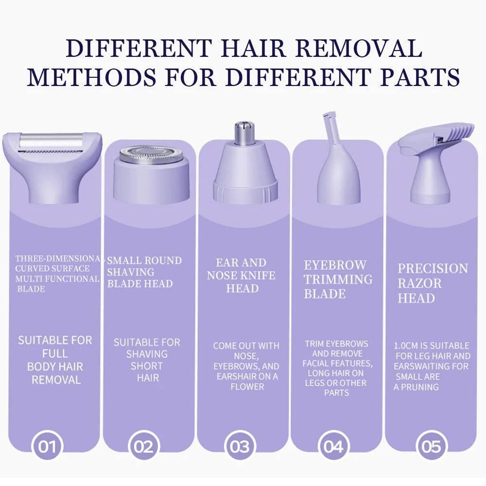 Electric Razors for Women 5 In 1 Bikini Trimmer Face Shavers Hair Removal for Underarms Legs Ladies Body Trimmer Home Appliances - Empire P.E