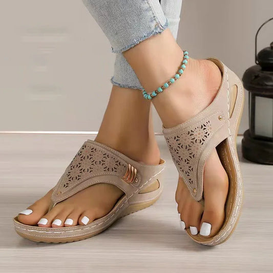 Summer Women's Wedge Sandals 2023 Clip Toe Orthopedic Arch Support Sandals Woman Pu Leather Non-Slip Soft Platform Flip Flops - Empire P.E