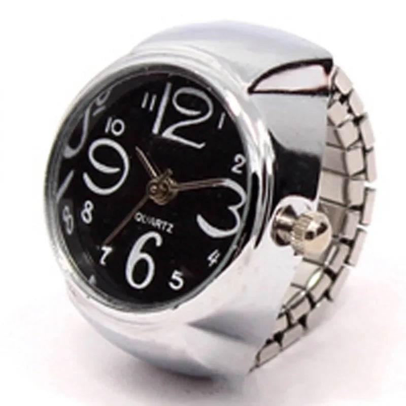 Vintage Punk Finger Watch Mini Elastic Strap Alloy Watches Couple Rings Jewelry Clock Retro Roman Quartz Watch Rings Women Men - Empire P.E