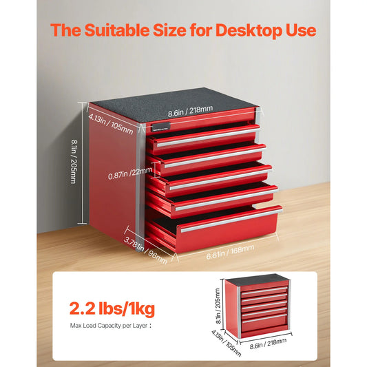 SucceBuy 5-Drawer 8.6in Metal Tool Box
