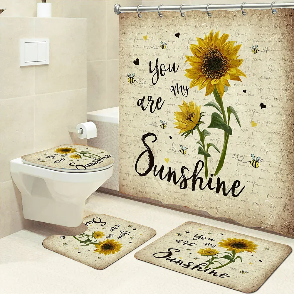 4-Piece Set 3D Printed 180x180cm Waterproof Shower Curtain With Hooks - Empire P.E