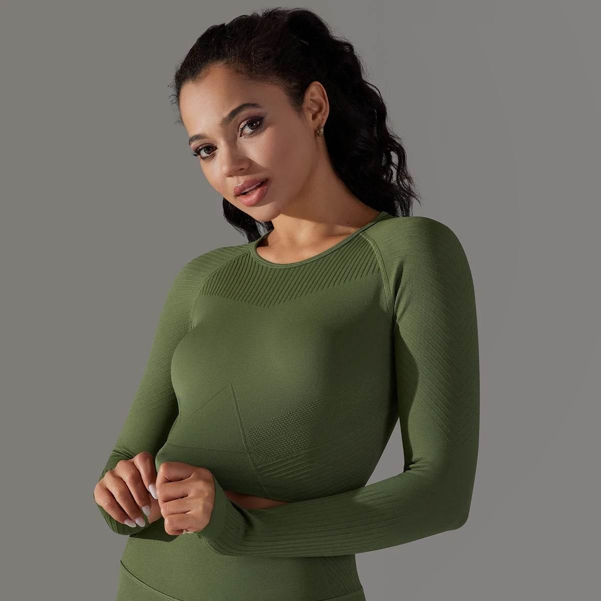 Women Yoga Set Seamless Gym Sportswear Long Seelves High Waist Leggings Sports Clothing Set Fitness Bra Vest Shorts Tracksuit - Empire P.E