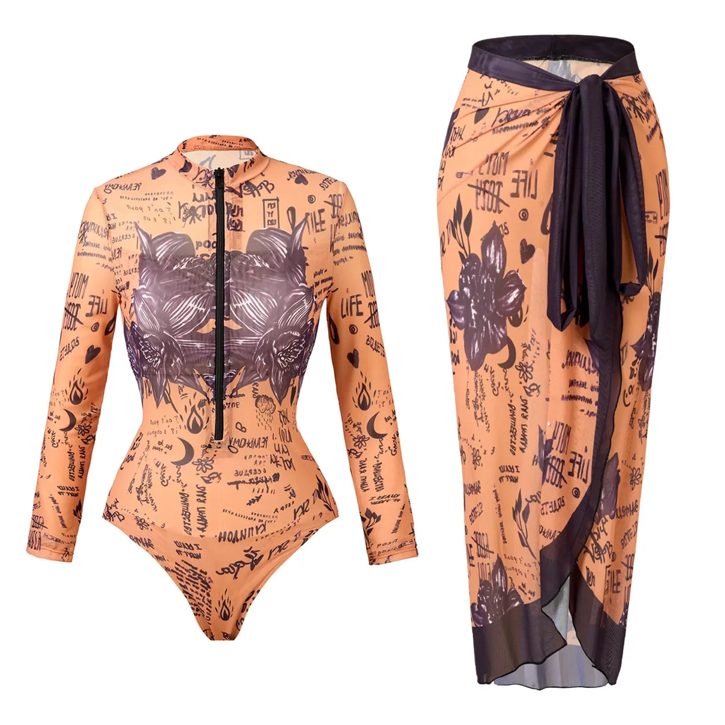 Bikini Bodysuit Swimwear With Skirt