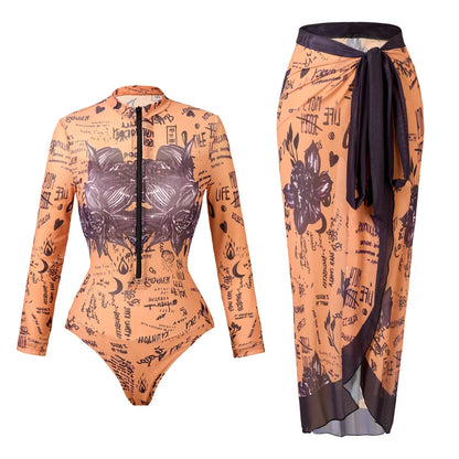Bikini Bodysuit Swimwear With Skirt
