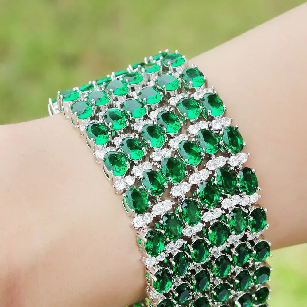 Bracelet Length 19/21cm Luxury 925 Sterling Silver Emerald Gem Created Moissanite Diamond - Empire P.E