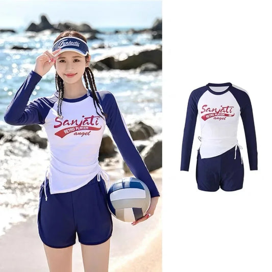 Long Sleeved Split Conservative Sporty Sun Protection Swimsuit