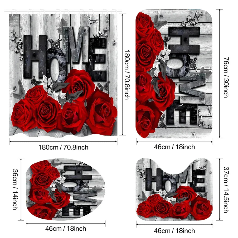 4-Piece Set 3D Printed 180x180cm Waterproof Shower Curtain With Hooks - Empire P.E