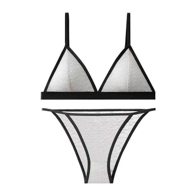 Women Lace Bra And Panties Set Non-wire Bralette Low Waist Panties Transparent Panty Sexy Lingerie 1/3 Cup Underwear Set - Empire P.E