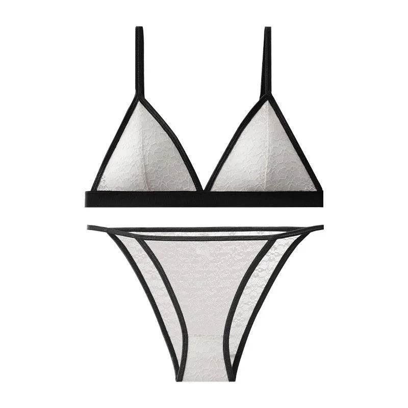 Women Lace Bra And Panties Set Non-wire Bralette Low Waist Panties - Empire P.E
