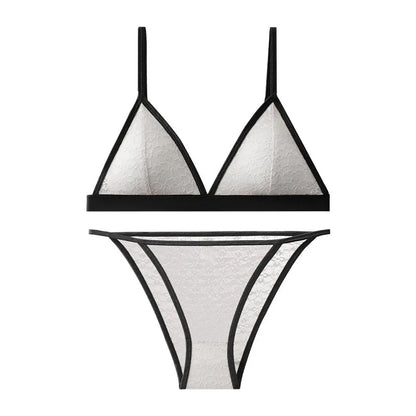Women Lace Bra And Panties Set Non-wire Bralette Low Waist Panties Transparent Panty Sexy Lingerie 1/3 Cup Underwear Set - Empire P.E