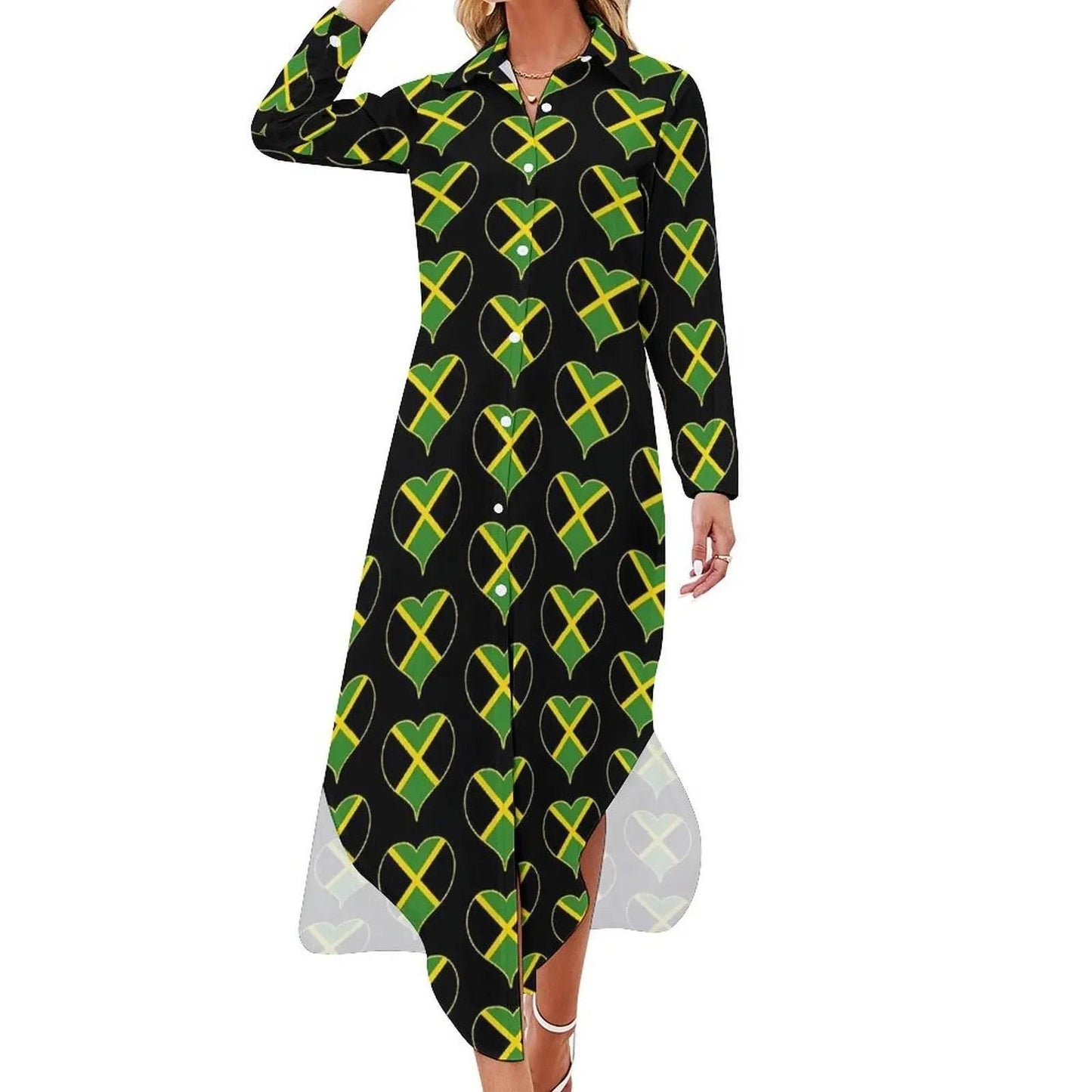 Patriotic Jamaica Flag Chiffon Dress Sexy V Neck Green Yellow Pretty Dresses Ladies Street Wear Casual Dress Gift - Empire P.E