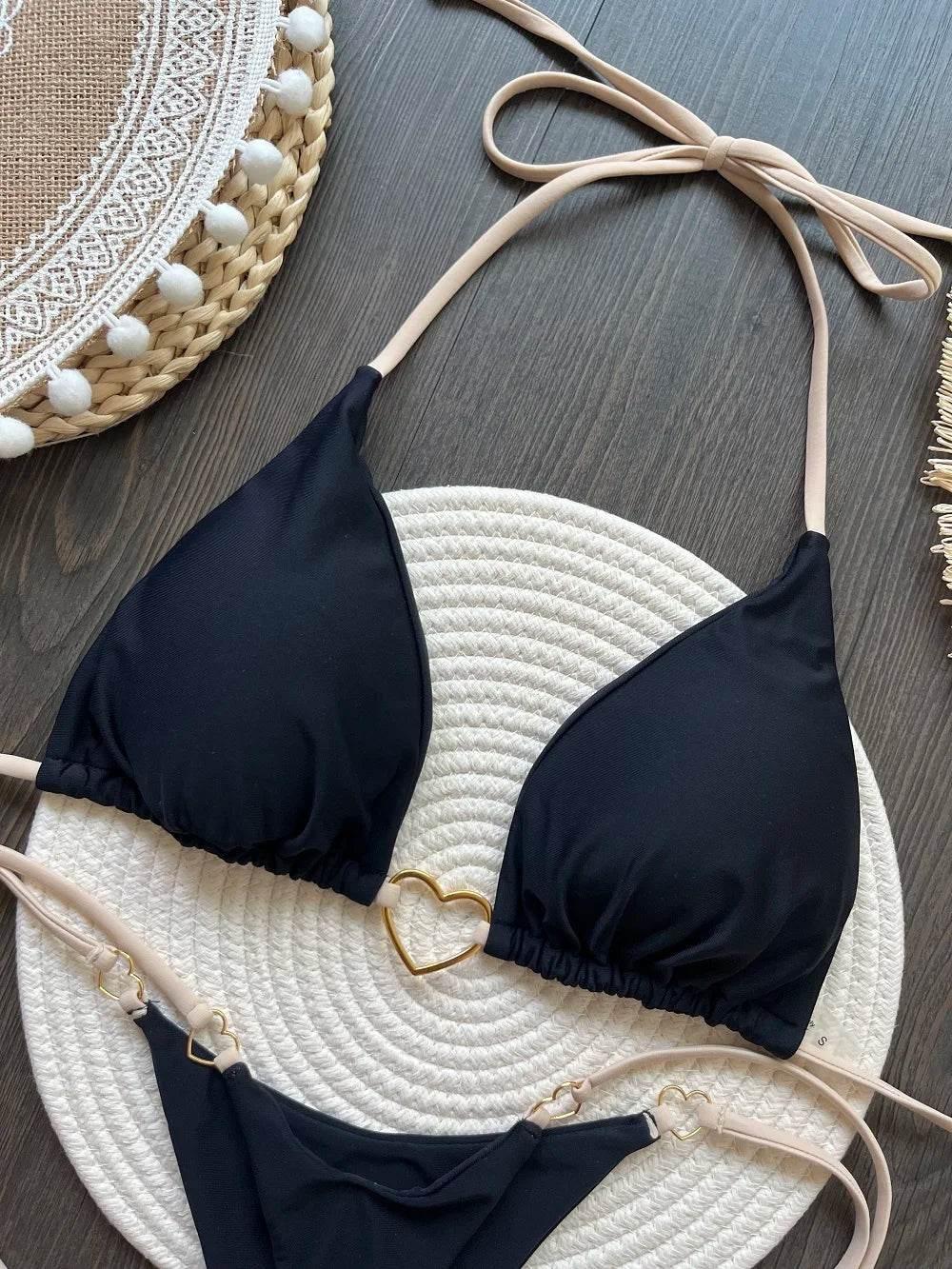 RUOTONSEPT Sexy Halter Solid color Bikini Set Women's Swimsuit Two-piece Triangle Thong Swimwear Bathing Suit Brazilian Biquinis - Empire P.E