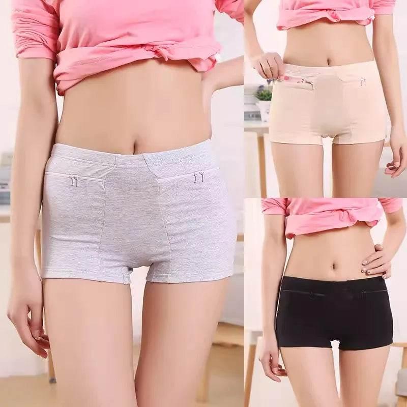 Plus Size Women Safety Short Pants Soft Boyshort Under Skirt Shorts With Zipper Pockets Breathable Theft-proof Female Underwear - Empire P.E