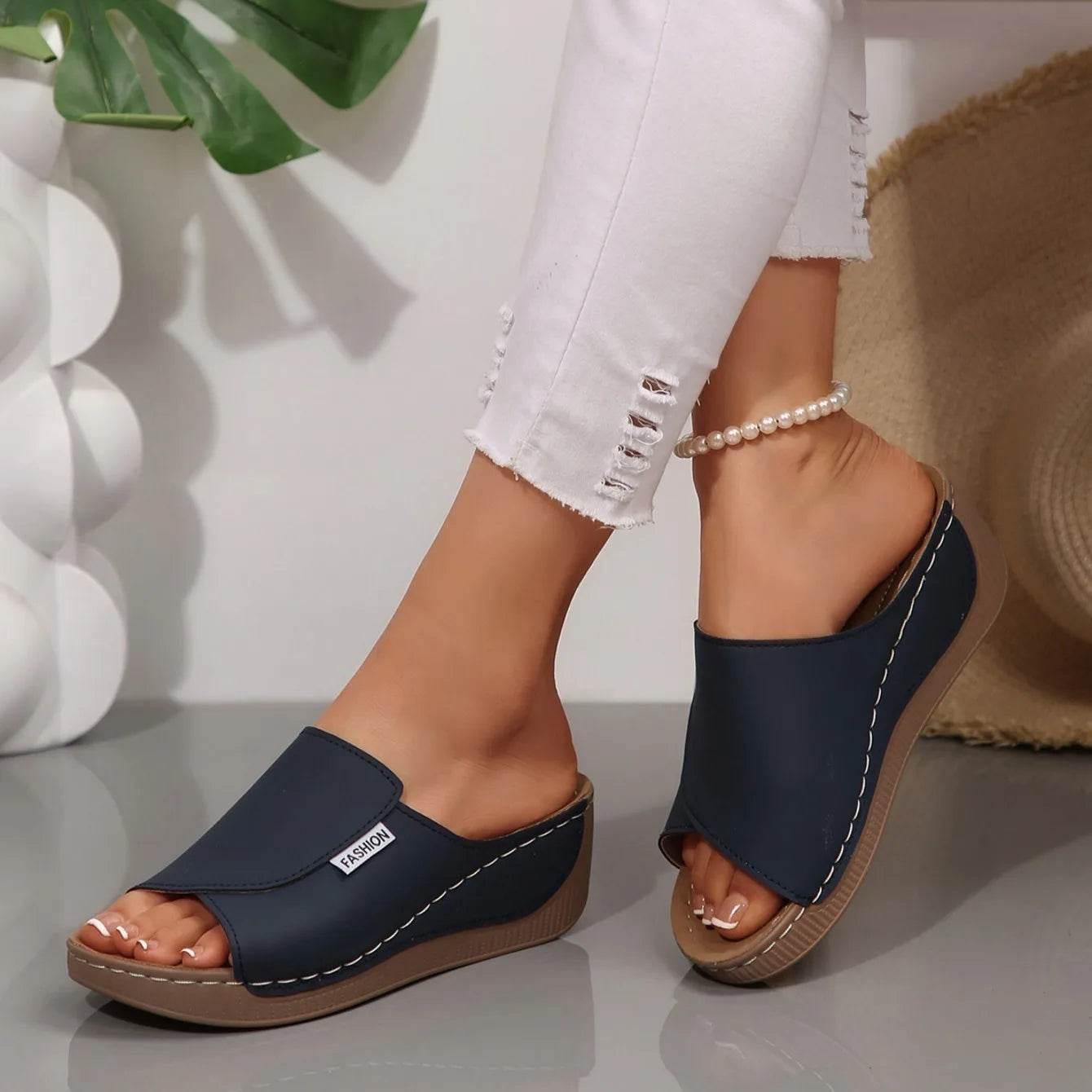 Women Wedge Slippers Summer 2025 New Fashion Slippers Open Toe Breathable Sandals Comfortable Buckle Woman Shoes Slides Women - Empire P.E