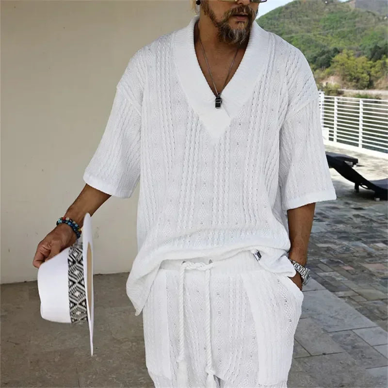 Summer Casual Knitted Two Piece Men's Outfit Set