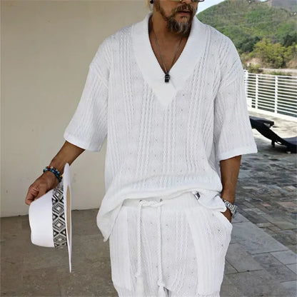 Summer Casual Knitted Two Piece Men's Outfit Set