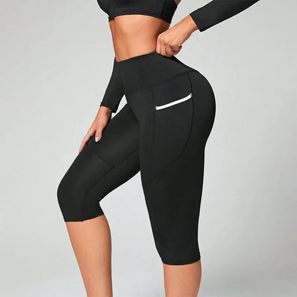 High Waist Yoga Pants Capri Leggings with Pockets for Women Tummy Control Workout Capri Leggings for Women - Empire P.E