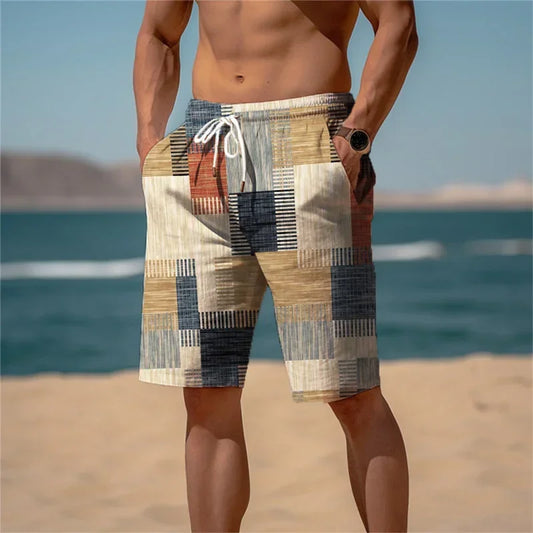 Men's Sweat Shorts Beach Shorts Terry Shorts Drawstring Elastic Waist 3D Print Graphic Plaid Stripe Breathable Soft Short Daily - Empire P.E