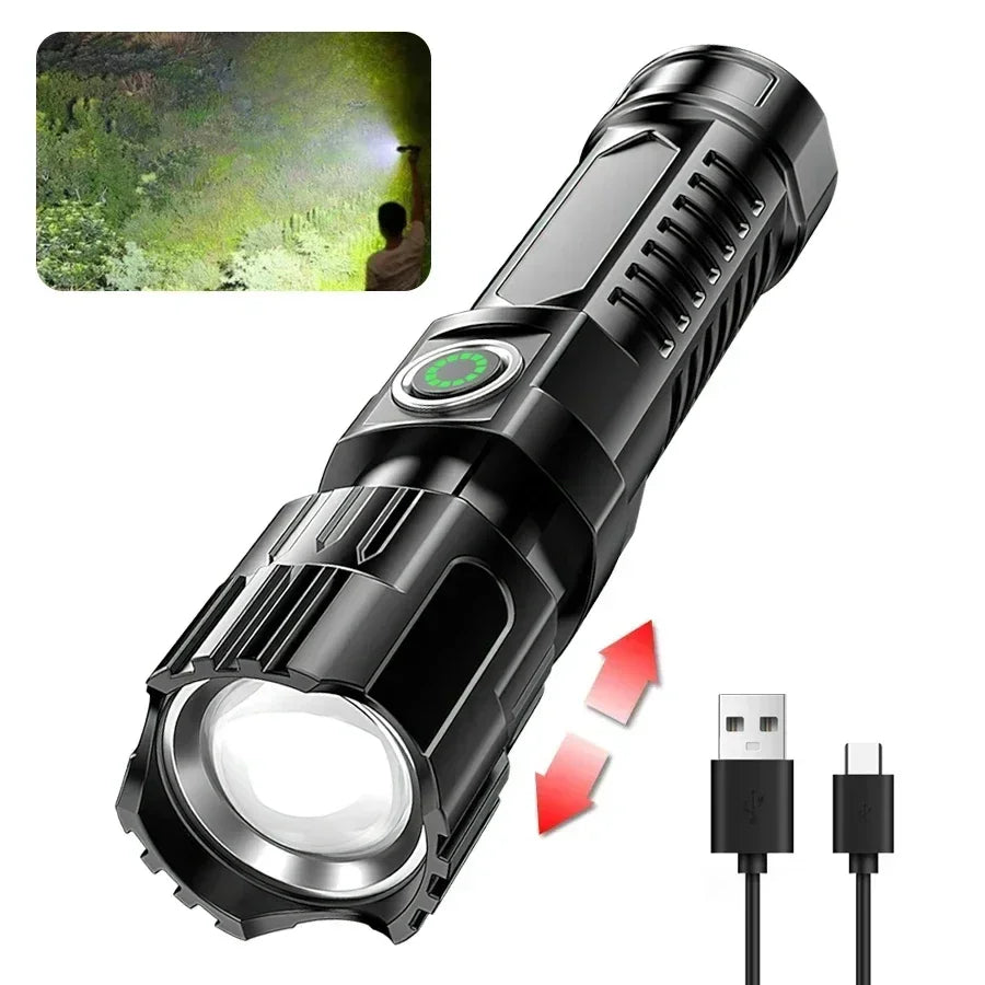 High Strong Power Led Flashlights 2000LM Tactical Torch with Display Light USB Charging - Empire P.E