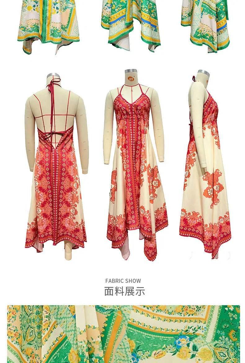 Women's Summer V-neck Halter Bohemian Floral Long Dress,Women Clothing,Red Dress,Sexy Dress Women,Sundress,Beach Dresses - Empire P.E