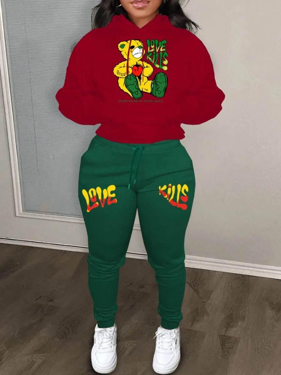 Plus Size Autumn & Winter Letter Print Color Block Hooded Sweatshirt - Empire P.E