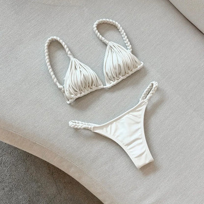 2025 New Bandage Stripe Brazilian Bikini Two Piece Set
