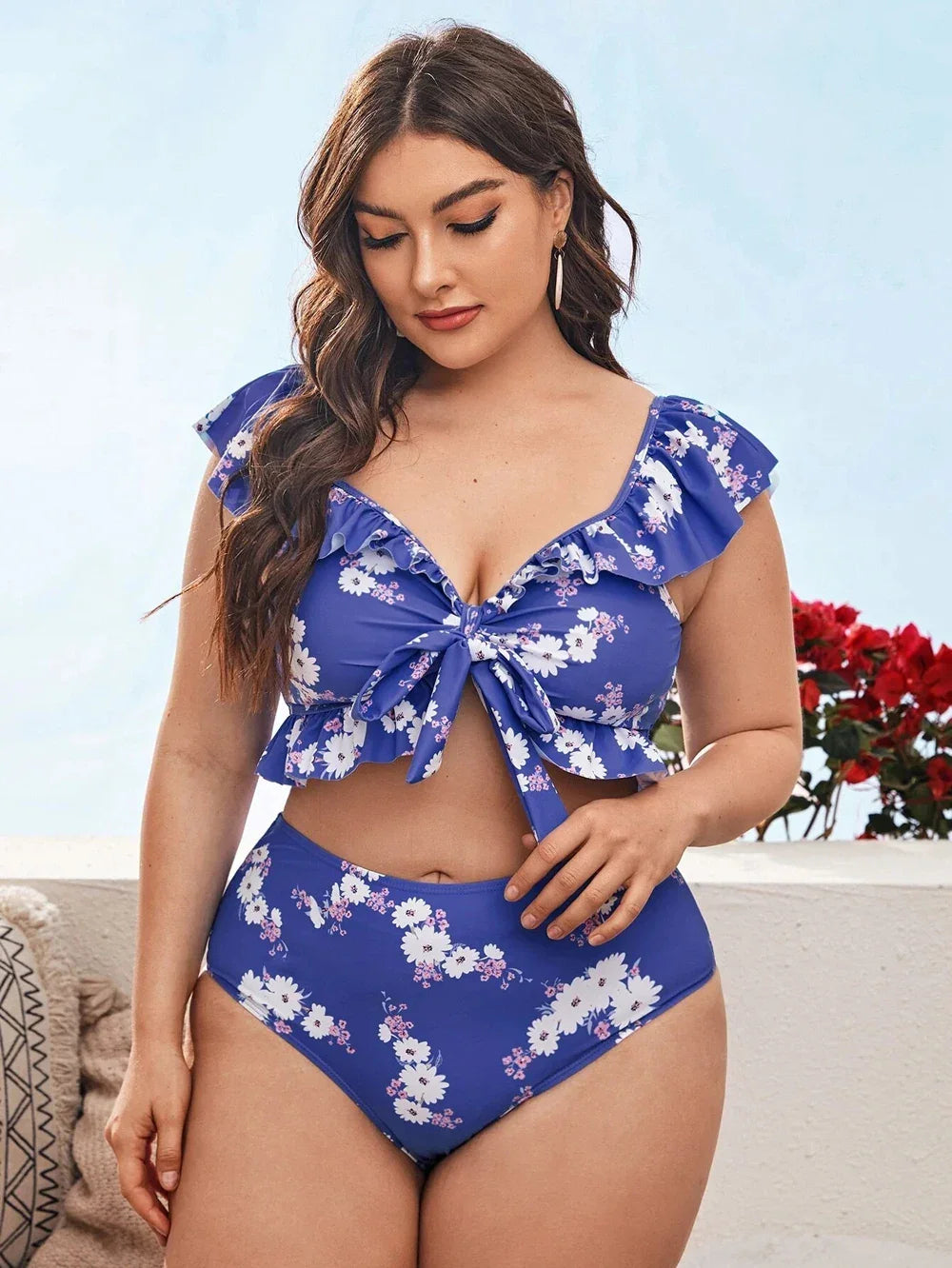 2025 Women Bikinis Set Swimwear Plus Size High Waist Floral Swimsuit