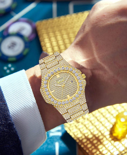 Wholesale Men Women Diamond Iced Out Watch Stainless Steel Big Crystal Stone Quartz Wristwatches for Mens Full Paved - Empire P.E
