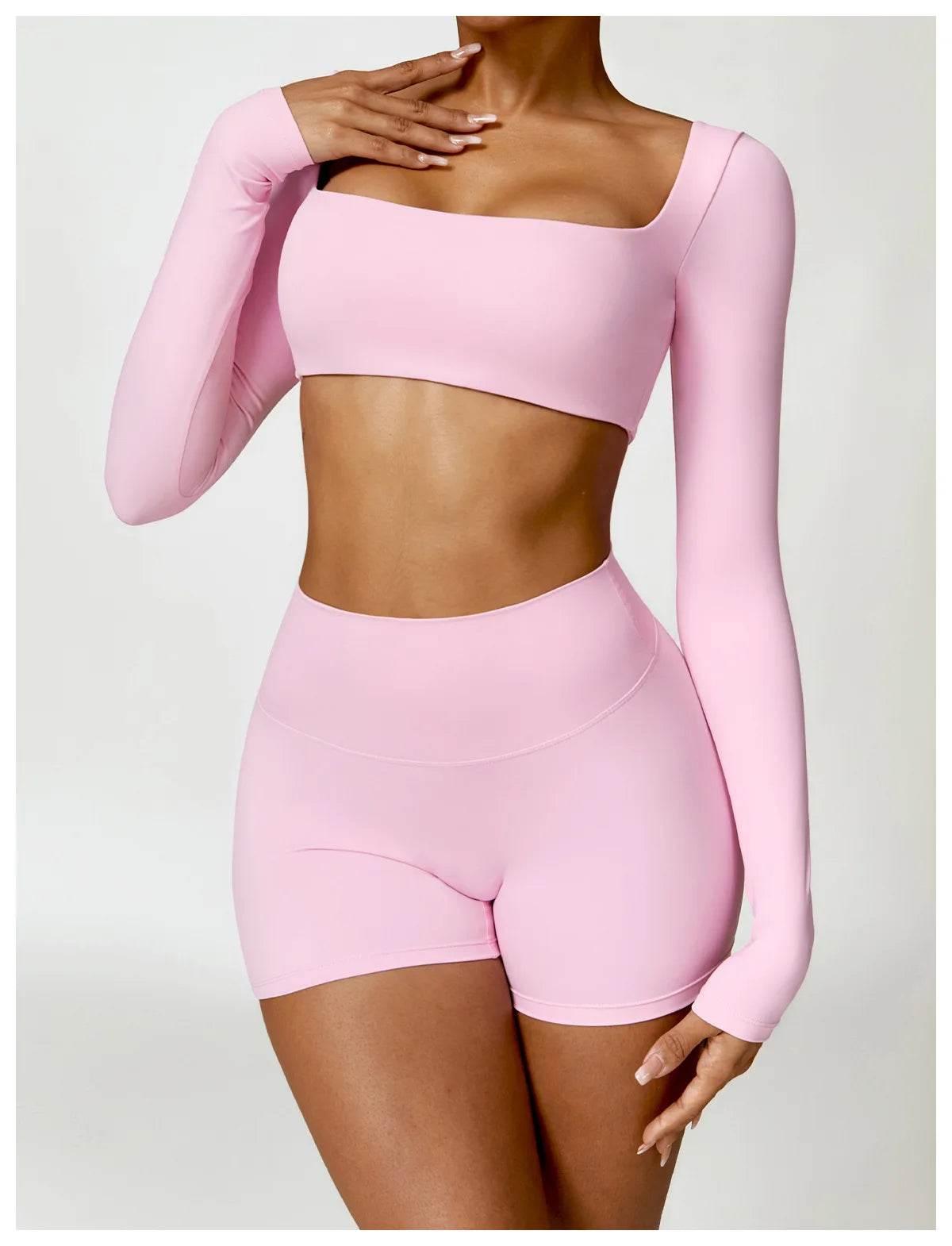 Hearuisavy 2PCS Long Sleeve Gym Set Women Yoga Clothes Quick-Drying Sportswear Running Leggings Workout Sports Crop Top Women - Empire P.E