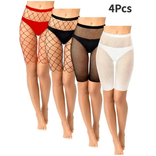 4 Pcs Fishnet Shorts High Waisted Mesh Short Leggings - Empire P.E